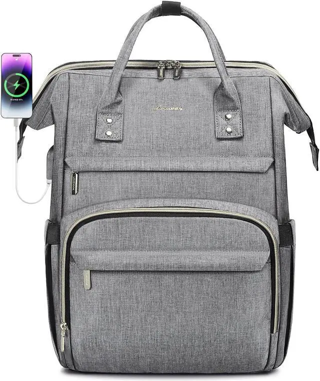 Main image of LOVEVOOK Laptop Backpack for Women,15.6 Inch Professional Womens Travel Backpack Purse Computer Laptop Bag Nurse Teacher Backpack,Waterproof College Work Bags Carry on Back Pack with USB Port,Grey