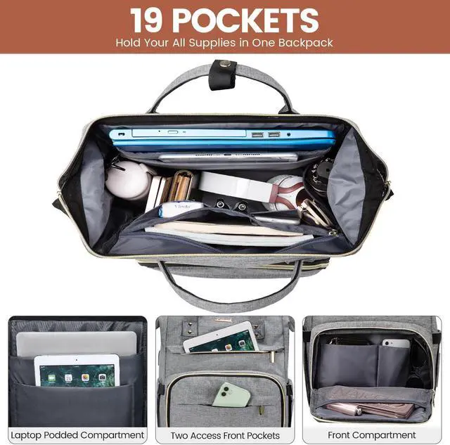 Alt view image 3 of 5 - LOVEVOOK Laptop Backpack for Women,15.6 Inch Professional Womens Travel Backpack Purse Computer Laptop Bag Nurse Teacher Backpack,Waterproof College Work Bags Carry on Back Pack with USB Port,Grey