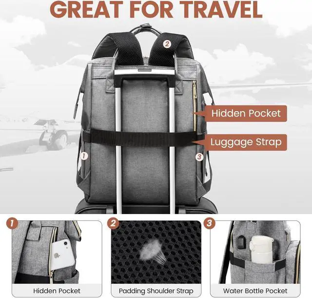 Alt view image 5 of 5 - LOVEVOOK Laptop Backpack for Women,15.6 Inch Professional Womens Travel Backpack Purse Computer Laptop Bag Nurse Teacher Backpack,Waterproof College Work Bags Carry on Back Pack with USB Port,Grey