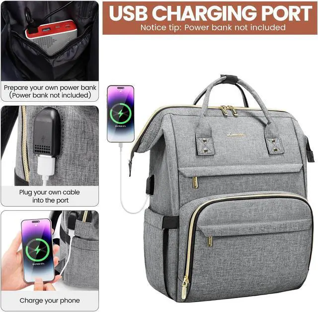 Alt view image 4 of 5 - LOVEVOOK Laptop Backpack for Women,15.6 Inch Professional Womens Travel Backpack Purse Computer Laptop Bag Nurse Teacher Backpack,Waterproof College Work Bags Carry on Back Pack with USB Port,Grey