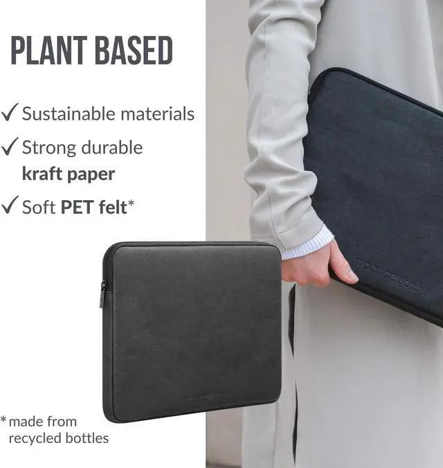 Alt view image 2 of 5 - Woodcessories - Sustainable Laptop Sleeve for MacBook 15-16 Inch Sleeve Black - Made from Paper