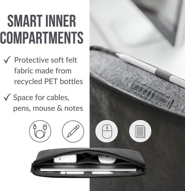 Alt view image 4 of 5 - Woodcessories - Sustainable Laptop Sleeve for MacBook 15-16 Inch Sleeve Black - Made from Paper