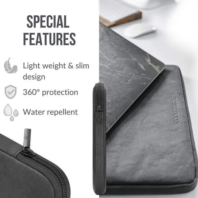Alt view image 3 of 5 - Woodcessories - Sustainable Laptop Sleeve for MacBook 15-16 Inch Sleeve Black - Made from Paper