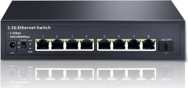 Main image of STEAMEMO 8-Port 2.5G Unmanaged Ethernet Switch, 8X 2.5G Base-T Ports, 1X 10G SFP, 60Gbps Switching Capacity, Compatible with 100/1000/2500Mbps, 2.5Gb Network Switch for Wireless AP, NAS, PC