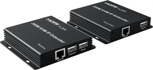 Main image of 200M KVM IP Extender, Over RJ45 cat5e/6 1080P HDMI USB KVM Ethernet Extender one to Many by Gigabit Switch for PC DVR Loptop Support Mouse Keyboard Support Touch Screen Function (TX + RX)