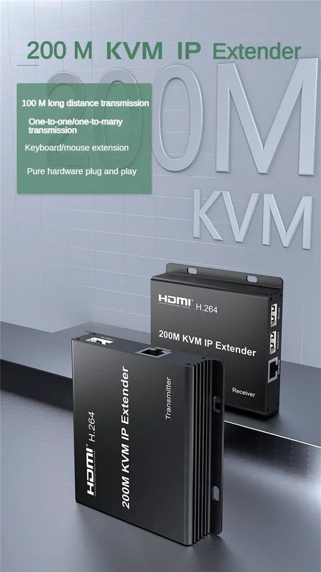 Alt view image 2 of 5 - 200M KVM IP Extender, Over RJ45 cat5e/6 1080P HDMI USB KVM Ethernet Extender one to Many by Gigabit Switch for PC DVR Loptop Support Mouse Keyboard Support Touch Screen Function (TX + RX)