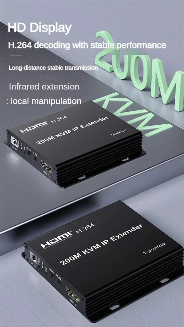 Alt view image 4 of 5 - 200M KVM IP Extender, Over RJ45 cat5e/6 1080P HDMI USB KVM Ethernet Extender one to Many by Gigabit Switch for PC DVR Loptop Support Mouse Keyboard Support Touch Screen Function (TX + RX)