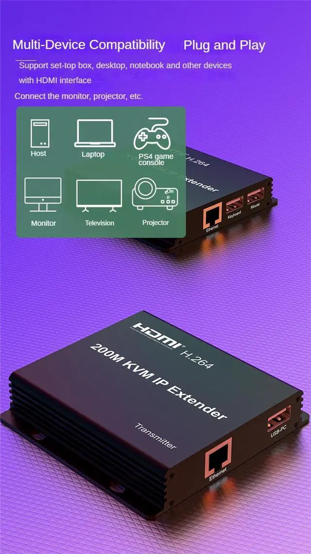 Alt view image 5 of 5 - 200M KVM IP Extender, Over RJ45 cat5e/6 1080P HDMI USB KVM Ethernet Extender one to Many by Gigabit Switch for PC DVR Loptop Support Mouse Keyboard Support Touch Screen Function (TX + RX)