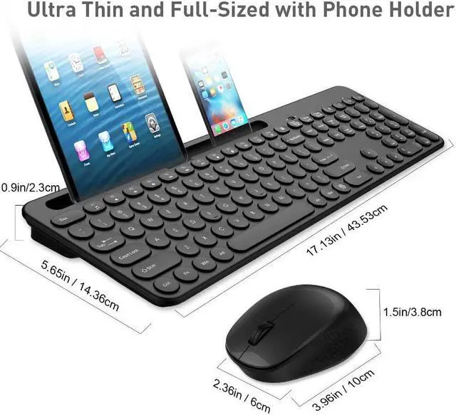 Alt view image 2 of 5 - LeadsaiL Wireless Keyboard and Mouse, Full-Sized Ergonomic Computer Keyboard with Phone Tablet Holder, 2.4GHz Silent Cordless Keyboard Mouse Set for Windows Laptop, PC, Desktop - Black