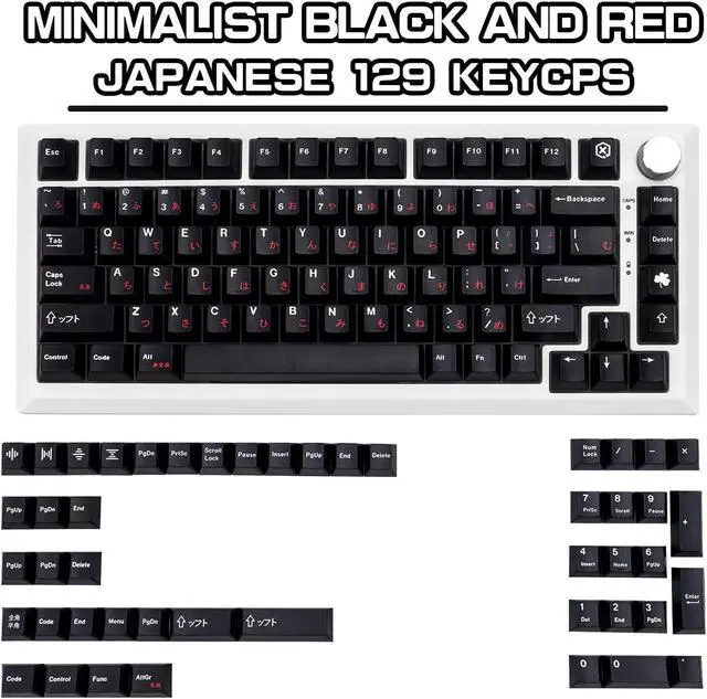Alt view image 2 of 5 - GEKUCAP Black and Red Japanese Keycaps 129 Keys, Minimalist Style Cherry Profile Key Caps, PBT Dye Sublimation Customized Keycaps Set Compatible with Cherry MX Switches Mechanical Keyboards