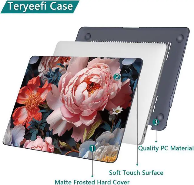 Alt view image 5 of 5 - Teryeefi Compatible with M2 M1 MacBook Pro 13 inch Case Touch Bar A2338 A2251 A2289 A2159 A1989 A1706 A1708 (Release 2016-2022),Protective Slim Cover+Keyboard Cover-Colorful Peonies