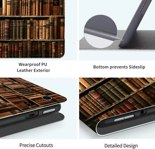 Alt view image 3 of 5 - Case Fits All-New  Kindle Fire HD 8 & 8 Plus Tablet (12th Generation/10th Generation,2022/2020 Release) 8" Slim Lightweight PU Leather Smart Stand Cover with Auto Wake/Sleep,Library Bookshelf