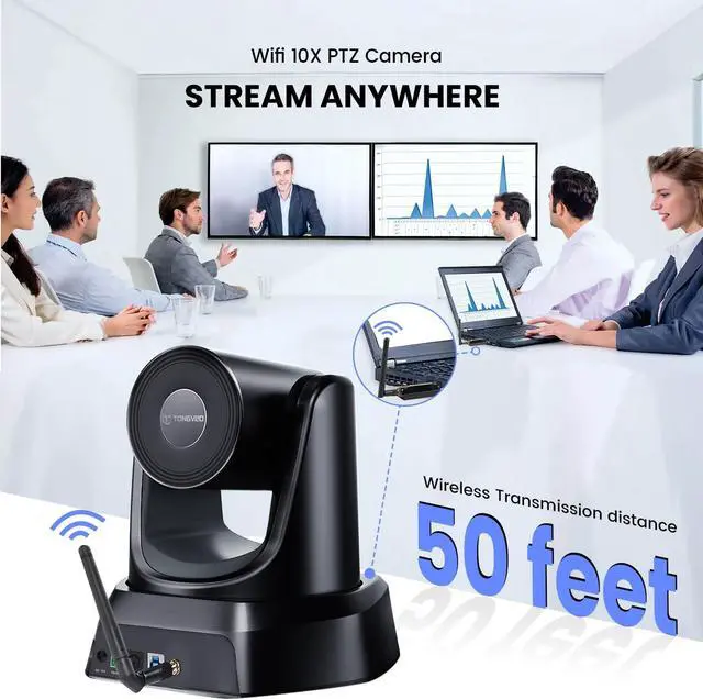 Alt view image 4 of 5 - TONGVEO Wireless Conference Room Webcam, Church Live Streaming 10X USB 1080P 60fps PTZ Camera for Worship Services Online Conference, Works with Zoom, Skype OBS
