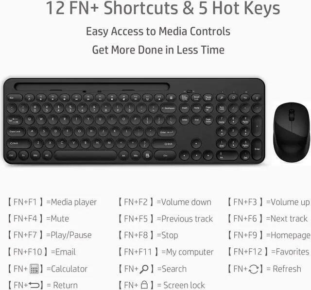 Alt view image 4 of 5 - LeadsaiL Wireless Keyboard and Mouse, Full-Sized Ergonomic Computer Keyboard with Phone Tablet Holder, 2.4GHz Silent Cordless Keyboard Mouse Set for Windows Laptop, PC, Desktop - Black