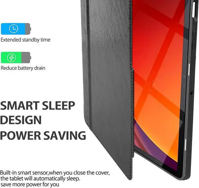 Alt view image 4 of 5 - Gexmil Leather Case for Samsung Galaxy 11 Inch,TAB S8/S7(2022/2020) Genuine Leather Cover with Pencil Holder,Cowhide Folio Cover Auto Sleep/Wake,Anti Fingerprint,Black