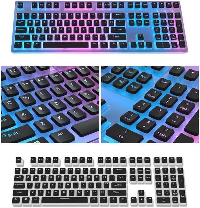 Alt view image 4 of 5 - Glacier Frosted Keycaps, PBT, Double Shot, OEM Profile, Shine Through Legends, for Mechanical Keyboard Compatible with 60%/65%/75%/80%/96%/100% (Black)
