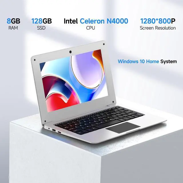 Alt view image 2 of 5 - Adorably Netbook Mini Laptop 10.1 inch for Kids Student Travel, 8GB RAM 128GB SSD Expandable, Supports Win 10, Intel CPU Celeron N4000, WiFi and Bluetooth-White