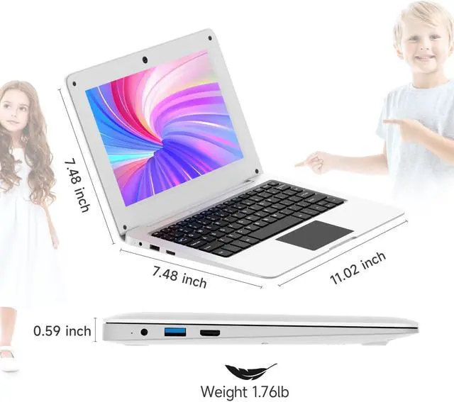 Alt view image 3 of 5 - Adorably Netbook Mini Laptop 10.1 inch for Kids Student Travel, 8GB RAM 128GB SSD Expandable, Supports Win 10, Intel CPU Celeron N4000, WiFi and Bluetooth-White