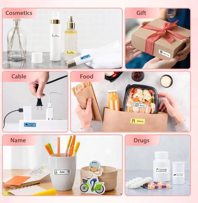 Alt view image 5 of 5 - TYPONOS P21 Label Maker Machine with Tape, Bluetooth Label Printer Portable Mini Label Makers, P21 Label Maker Tape Black on White 14x40mm, Standard Laminated 180 Labels/Roll