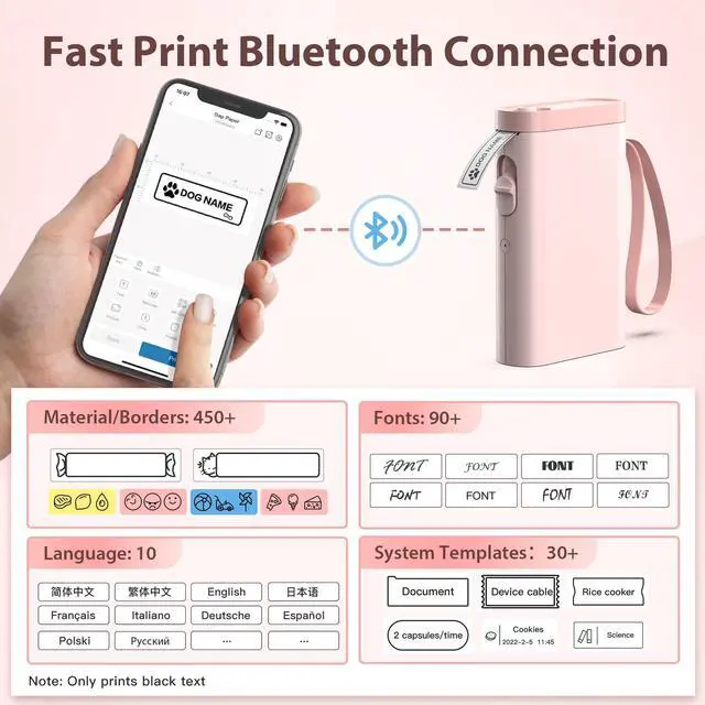 Alt view image 2 of 5 - TYPONOS P21 Label Maker Machine with Tape, Bluetooth Label Printer Portable Mini Label Makers, P21 Label Maker Tape Black on White 14x40mm, Standard Laminated 180 Labels/Roll