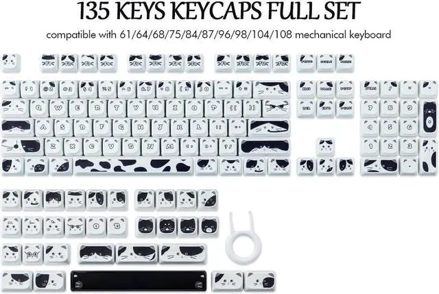 Alt view image 3 of 5 - TYRIXKI PBT Keycaps 135 Keys Black and White Cat Cute Cat Shape keycaps Set Dye-Sublimation MAO Profile Custom Keycaps for Cherry Gateron MX Swithes Mechanical Keyboards