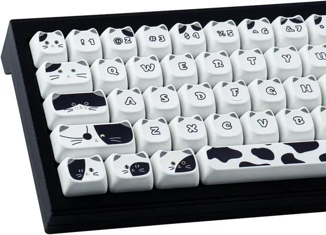 Main image of TYRIXKI PBT Keycaps 135 Keys Black and White Cat Cute Cat Shape keycaps Set Dye-Sublimation MAO Profile Custom Keycaps for Cherry Gateron MX Swithes Mechanical Keyboards