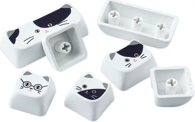 Alt view image 5 of 5 - TYRIXKI PBT Keycaps 135 Keys Black and White Cat Cute Cat Shape keycaps Set Dye-Sublimation MAO Profile Custom Keycaps for Cherry Gateron MX Swithes Mechanical Keyboards