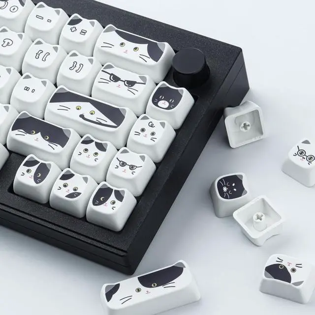 Alt view image 2 of 5 - TYRIXKI PBT Keycaps 135 Keys Black and White Cat Cute Cat Shape keycaps Set Dye-Sublimation MAO Profile Custom Keycaps for Cherry Gateron MX Swithes Mechanical Keyboards