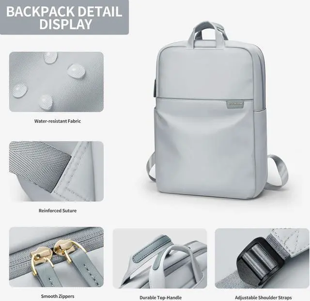 Alt view image 3 of 5 - GOLF SUPAGS Travel Laptop Backpack for Women Anti Theft Slim Durable College Bookbag Business Computer Bag Fit 13.3Inch Notebook (Pale Grey, 13.3Inch)