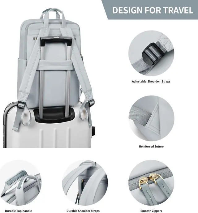Alt view image 5 of 5 - GOLF SUPAGS Travel Laptop Backpack for Women Anti Theft Slim Durable College Bookbag Business Computer Bag Fit 13.3Inch Notebook (Pale Grey, 13.3Inch)