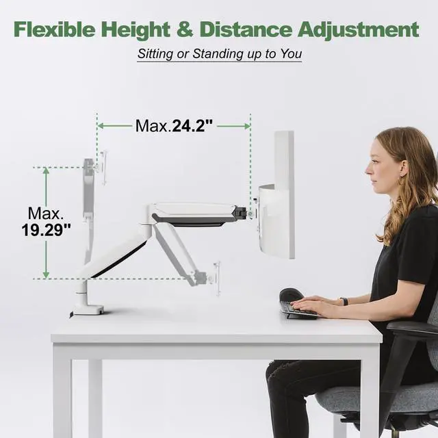 Alt view image 5 of 5 - UPGRAVITY Ultrawide Monitor Arm for 13 to 34 inch Flat/Curved Computer Screen, Gas Spring Single Monitor Mount Holds up to 26.5 lbs, Clamp & Grommet Base, VESA 75x75/100x100mm, White
