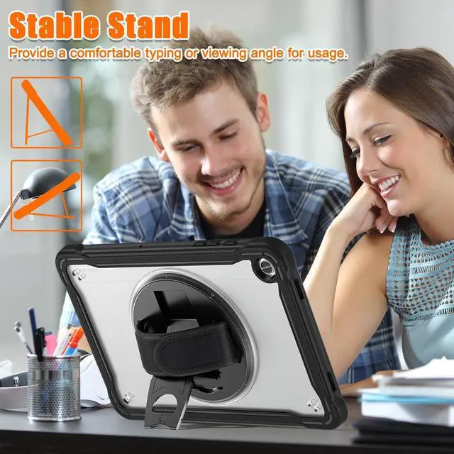 Alt view image 3 of 5 - GooodiDEAR Shockproof Case for Samsung Galaxy Tab A9+ 11" 2023, Heavy Duty Cover with Pen Slot Shoulder Strap, 360deg Rotating Strap, Multi-Angle Stand, Slim Hybrid Protector, SM-X210/X216/X218, Clear