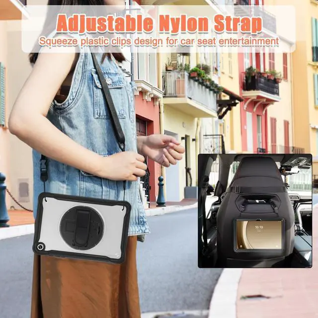 Alt view image 4 of 5 - GooodiDEAR Shockproof Case for Samsung Galaxy Tab A9+ 11" 2023, Heavy Duty Cover with Pen Slot Shoulder Strap, 360deg Rotating Strap, Multi-Angle Stand, Slim Hybrid Protector, SM-X210/X216/X218, Clear