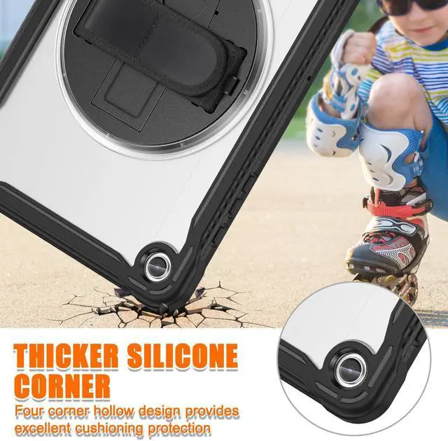 Alt view image 5 of 5 - GooodiDEAR Shockproof Case for Samsung Galaxy Tab A9+ 11" 2023, Heavy Duty Cover with Pen Slot Shoulder Strap, 360deg Rotating Strap, Multi-Angle Stand, Slim Hybrid Protector, SM-X210/X216/X218, Clear