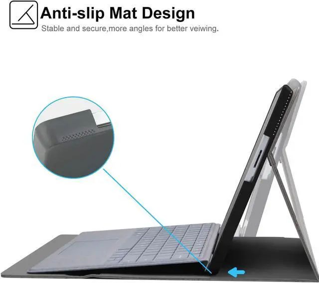 Alt view image 2 of 5 - Megoo Surface Pro 9 Case for Microsoft Surface Pro 11/10/9 13", Multiple Angle Adjustment Folio Case Cover with Stylus Pen Holder Compatible with Type Cover Keyboard