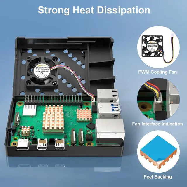 Alt view image 4 of 5 - Vemico 8GB Kit for Rasberry Pi 5 Starter Kit with Pi5 8GB Board, 64GB Card Readers Kit,Pi 5 Case, 27W 5.1V5A USB-C Power Supply, 4 Copper Heatsinks, Dual 4K Micro HD Out Cables