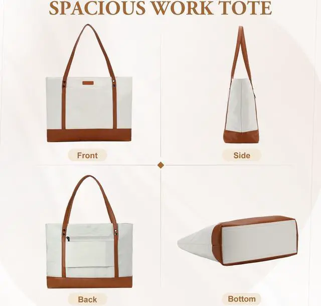 Alt view image 3 of 5 - VASCHY Laptop Tote Bag for Women, Large Teacher Bag Canvas Everything Tote Bag with Zipper Work Purse Briefcase for College,Travel,Business,Office Beige
