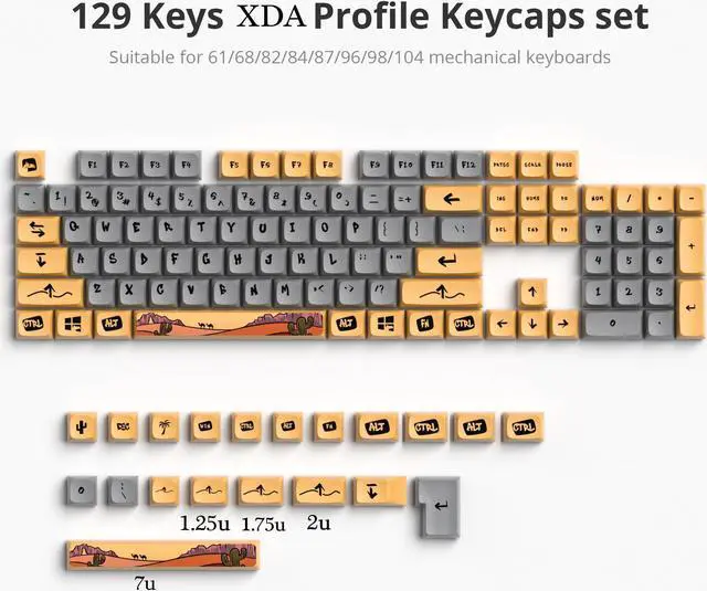 Alt view image 4 of 5 - GTSP XDA Profile PBT Keycaps, 129-keys Custom Dye Sublimation keycaps with for MAC Win Fullsize, Tenkeyless, Winkeyless, 75%, 65%, 60% Keyboard (Desert)