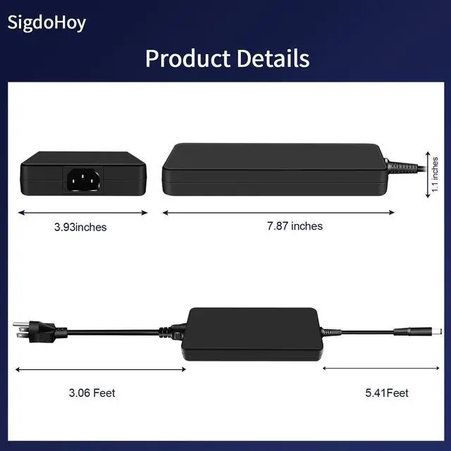 Alt view image 4 of 5 - 240W AC Adapter for Dell G15 G16 5520 5530 7620 7630, Alienware M15 M17 R1 R2 R3 R4 R5 R6 R7 DA240PM190 Laptop Charger Power Supply Cord