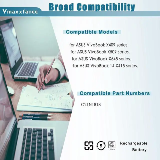 Alt view image 4 of 4 - C21N1818-2 C21N1818 37Wh Laptop Battery Replacement for r Asus VivoBook 14 412FA F412 F412DA FJ F412FL F412UA A412FA A412DA A412FJ A412FL A412UA X412FJ X412FL X412UA X412UB X412UF B21N1818 B21N1818-2