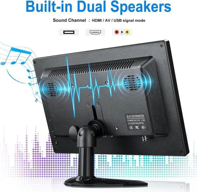 Alt view image 2 of 5 - Haiway 13.3 inch Security Monitor, 1366x768 LED Monitor Small HDMI Monitors with Remote Control Built-in Speakers, Mini Monitors HDMI VGA AV BNC USB Input for CCTV Raspberry Pi PC Fire Stick Gaming