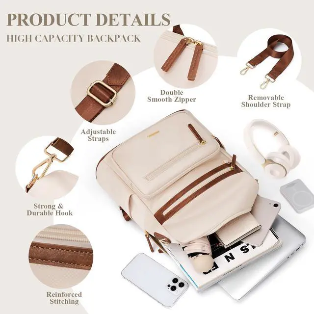 Alt view image 3 of 5 - VNINE Laptop Backpack for Women Fits 14 Inch Travel Computer Bag Ladies Stylish Travel Bags Casual Fashion Bag for Business Bags Daypacks