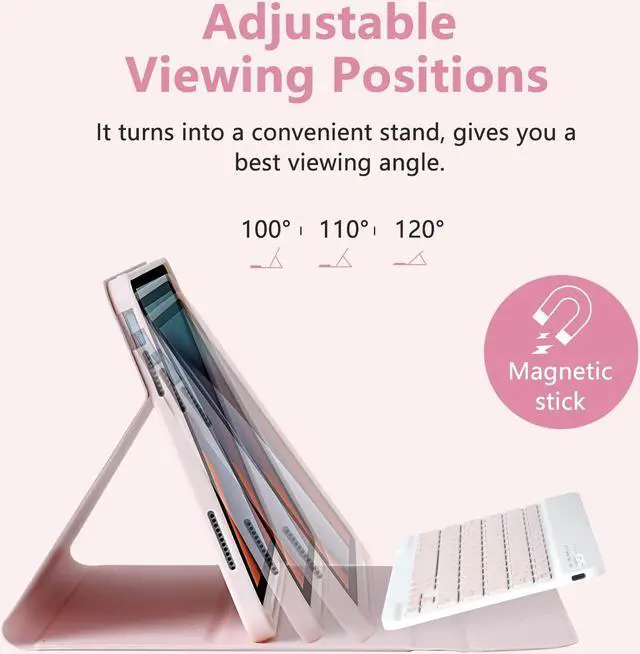 Alt view image 3 of 5 - MMK Keyboard Case for iPad 11th Gen (A16, 2025) & 10th Generation (10.9", 2022), for iPad 11th 10th Generation Case with Keyboard, Wireless Detachable Bluetooth Key Board,Pencil Holder-Pink