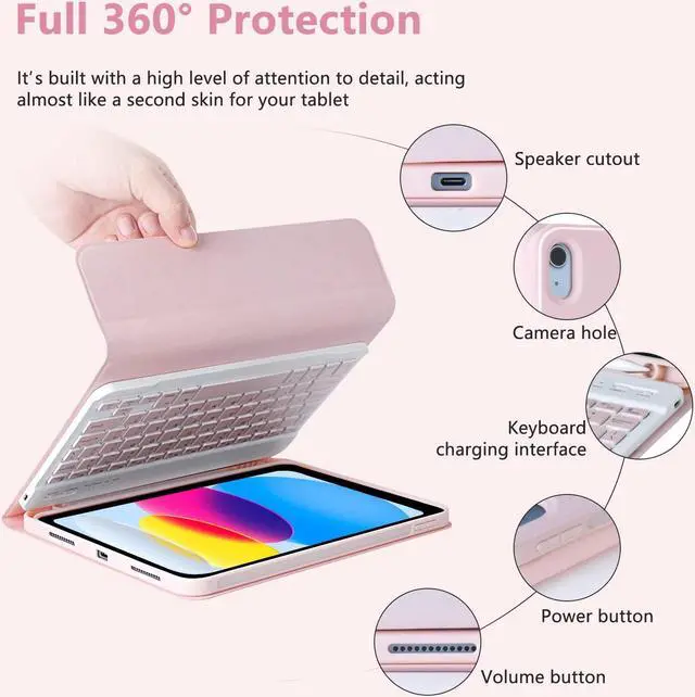 Alt view image 5 of 5 - MMK Keyboard Case for iPad 11th Gen (A16, 2025) & 10th Generation (10.9", 2022), for iPad 11th 10th Generation Case with Keyboard, Wireless Detachable Bluetooth Key Board,Pencil Holder-Pink