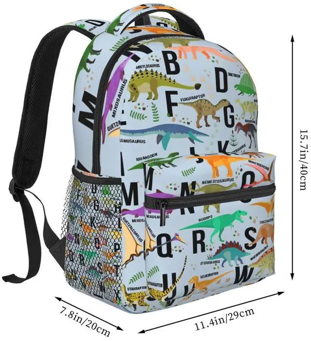Alt view image 2 of 5 - Dinosaur Alphabet Backpack for Women Men Boys Teens School Backpack Students Book Bag Multi-Function Laptop Backpack Classical Basic Large Capacity Adult Travel Hiking Camping Backpacks 15.6 Inch