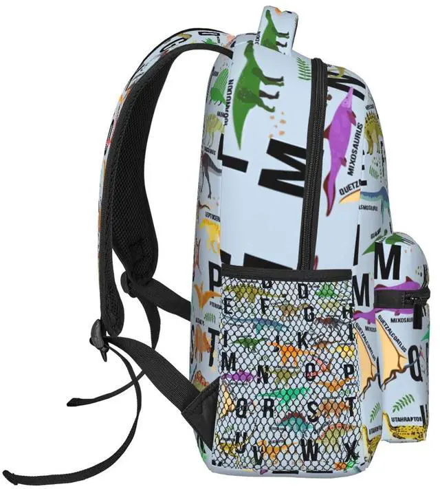 Alt view image 3 of 5 - Dinosaur Alphabet Backpack for Women Men Boys Teens School Backpack Students Book Bag Multi-Function Laptop Backpack Classical Basic Large Capacity Adult Travel Hiking Camping Backpacks 15.6 Inch