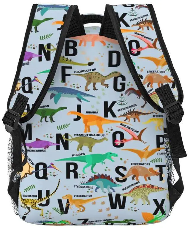 Alt view image 4 of 5 - Dinosaur Alphabet Backpack for Women Men Boys Teens School Backpack Students Book Bag Multi-Function Laptop Backpack Classical Basic Large Capacity Adult Travel Hiking Camping Backpacks 15.6 Inch