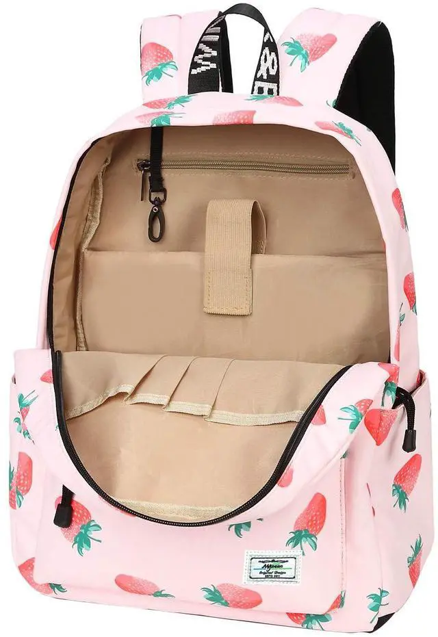 Alt view image 3 of 5 - MIRLEWAIY Pink Strawberry Backpack for School Girls Lightweight Teen Primary Bookbag, Pink Strawberry