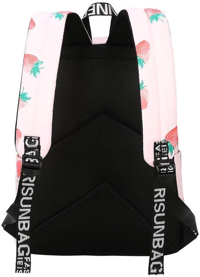 Alt view image 5 of 5 - MIRLEWAIY Pink Strawberry Backpack for School Girls Lightweight Teen Primary Bookbag, Pink Strawberry