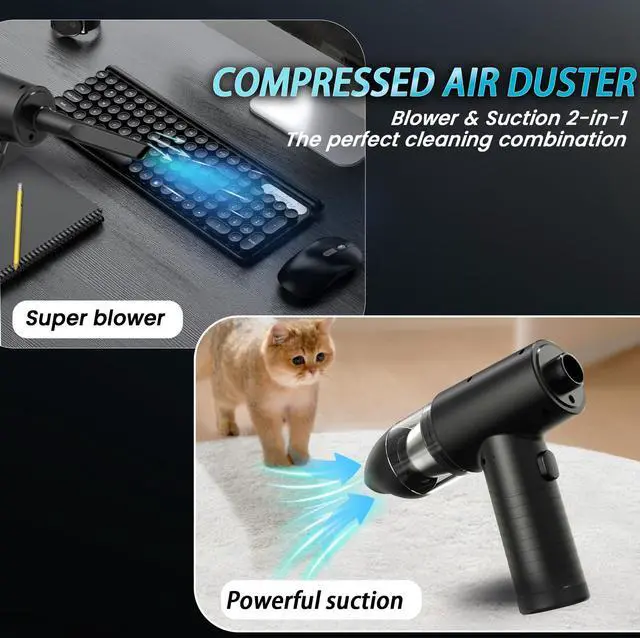Alt view image 2 of 5 - Herlitz Compressed Air Duste - Electric Air Duster for Computer Deep Cleaning,3 Gear Adjustable 91000RPM,Mini Vacuum for Car Cleaner - No Canned air dusters-Keyboard Cleaner 3-in-1 Reusable